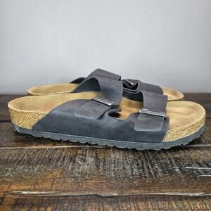 Birkenstock Arizona Mens Size 10 Regular Strap Slides Sandal Black Leather EU 43